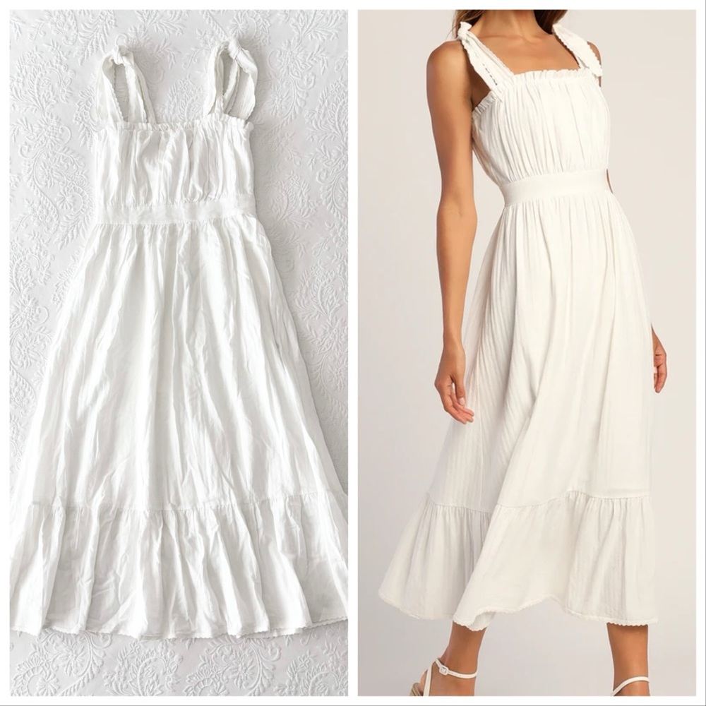 NWOT Lulus Flirting in Florence White Striped Tie-Strap Midi Dress Small